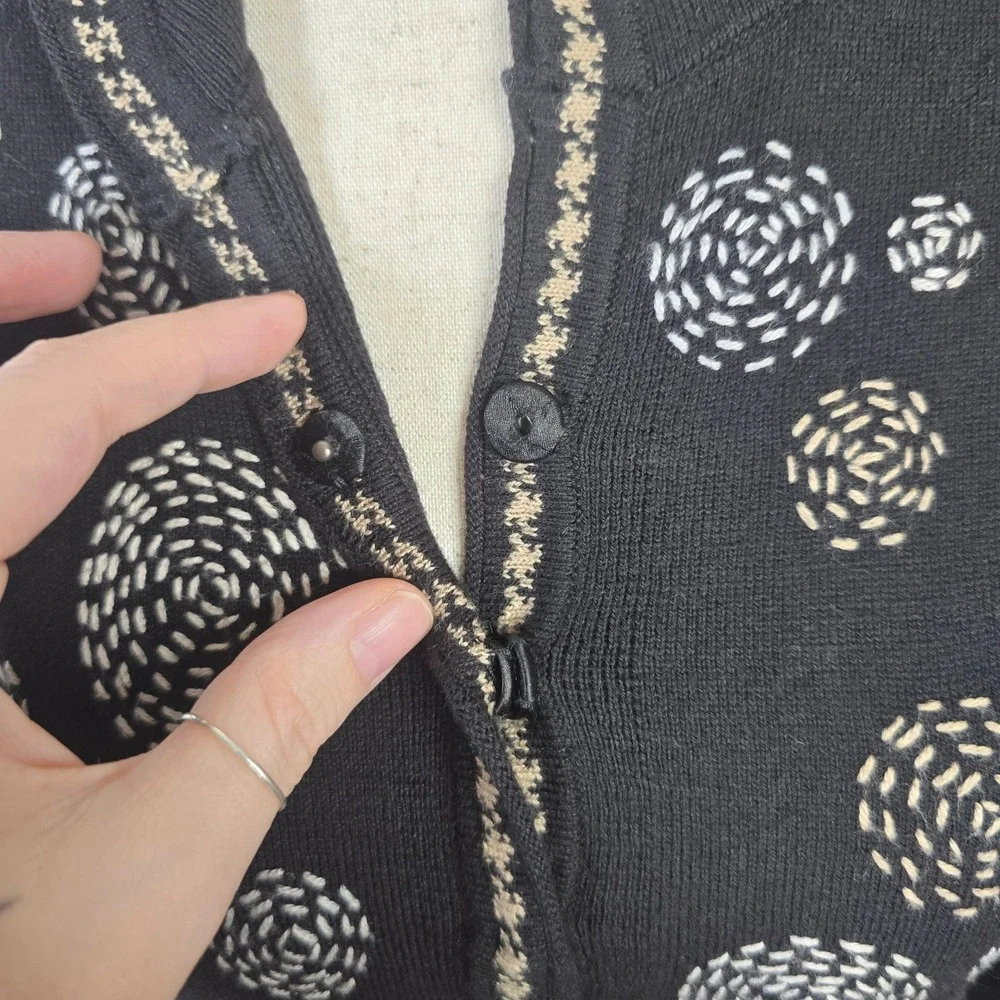 Nic + Zoe Black Swirl Circle Knit Mock Neck Cardigan Sweater Womens Medium